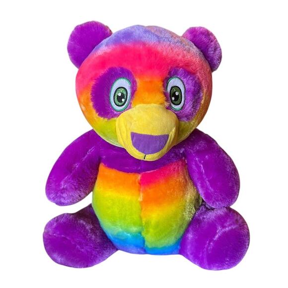 BJ Toy Co Rainbow Plush Teddy Bear Tie Dye Stuffed Animal Bright Sewn Eyes 22"